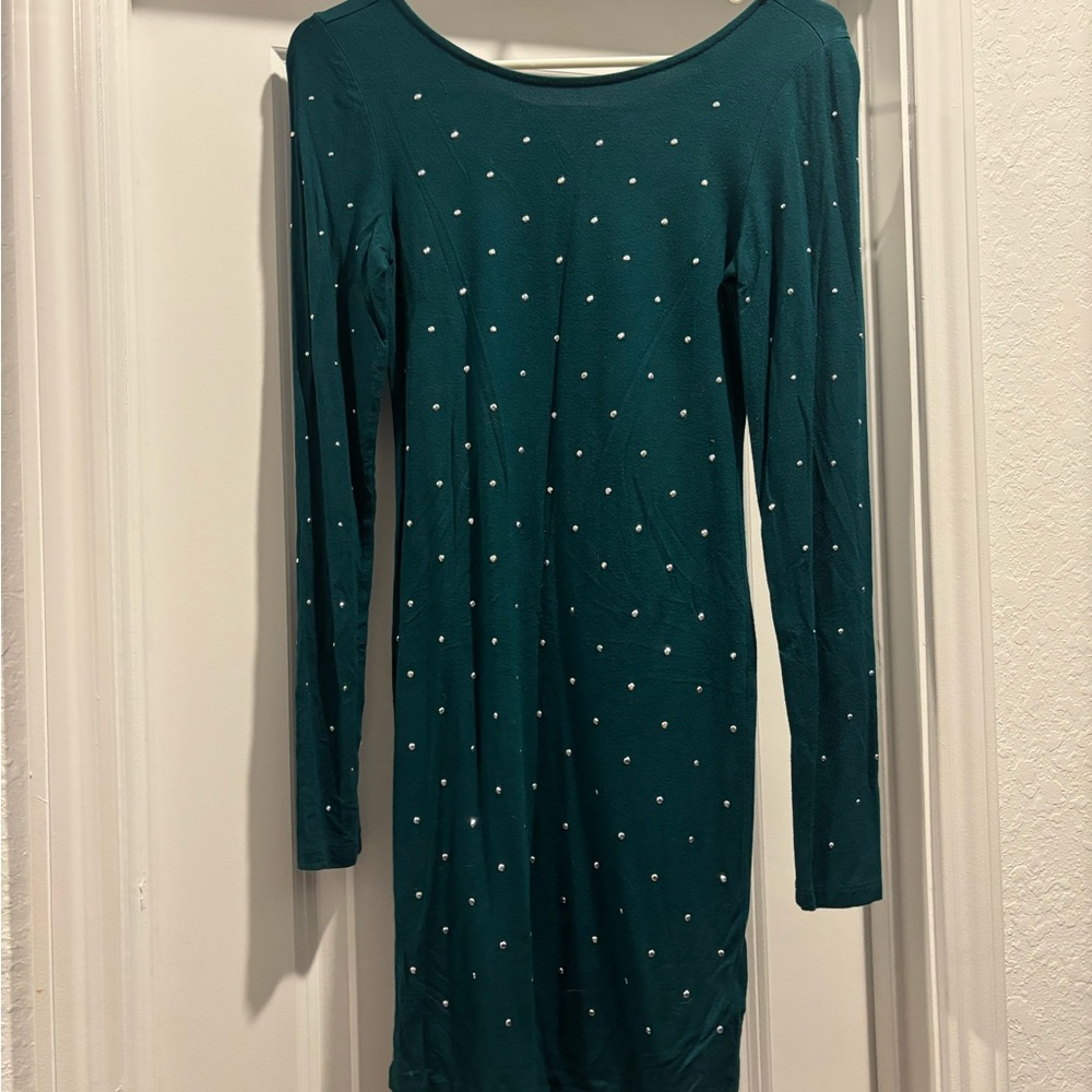 Forever 21 Teal Long Sleeve Dress with Silver Dots